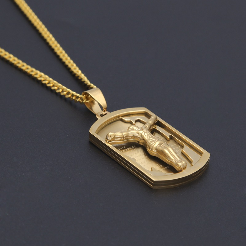 Fashion- Hip Hop Neclace Jewelry Stainless Steel Jesus Pendant Necklace Fashion Gold Dog Tag Necklaces