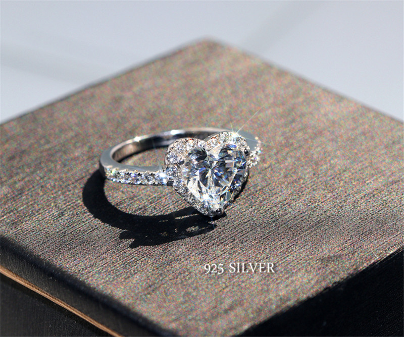 Lovers Heart Shape ring 1ct Diamond 925 Sterling silver Promise Engagement wedding band ring for women men Jewelry