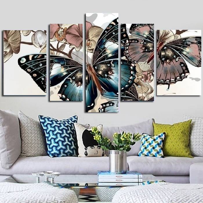 5pcs/set Butterfly Wall Art Oil Painting On Canvas (No Frame) Animal Textured Abstract Paintings Picture Living Room Decor