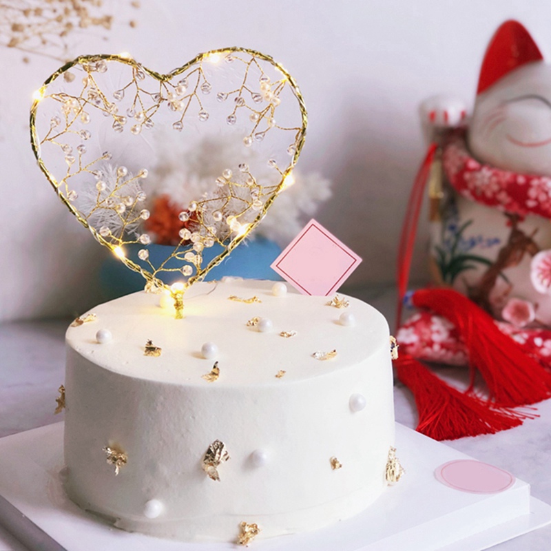 LED Pearl Cake Toppers Heart Shape dream Flash cake decorating tools Wedding happy birthday Toppers Cupcake Party Supplies