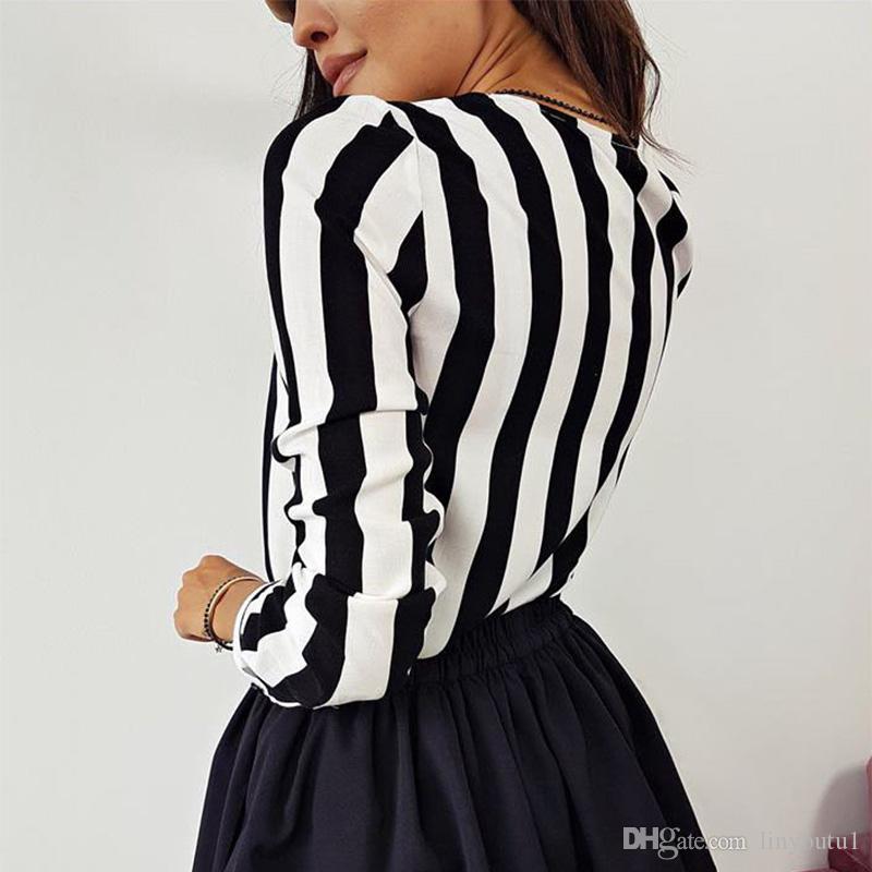 2020 New Blouse Women Casual Striped Top Shirts Blouses Female Loose Autumn Fall Casual Ladies Office Blouses Top Sexy
