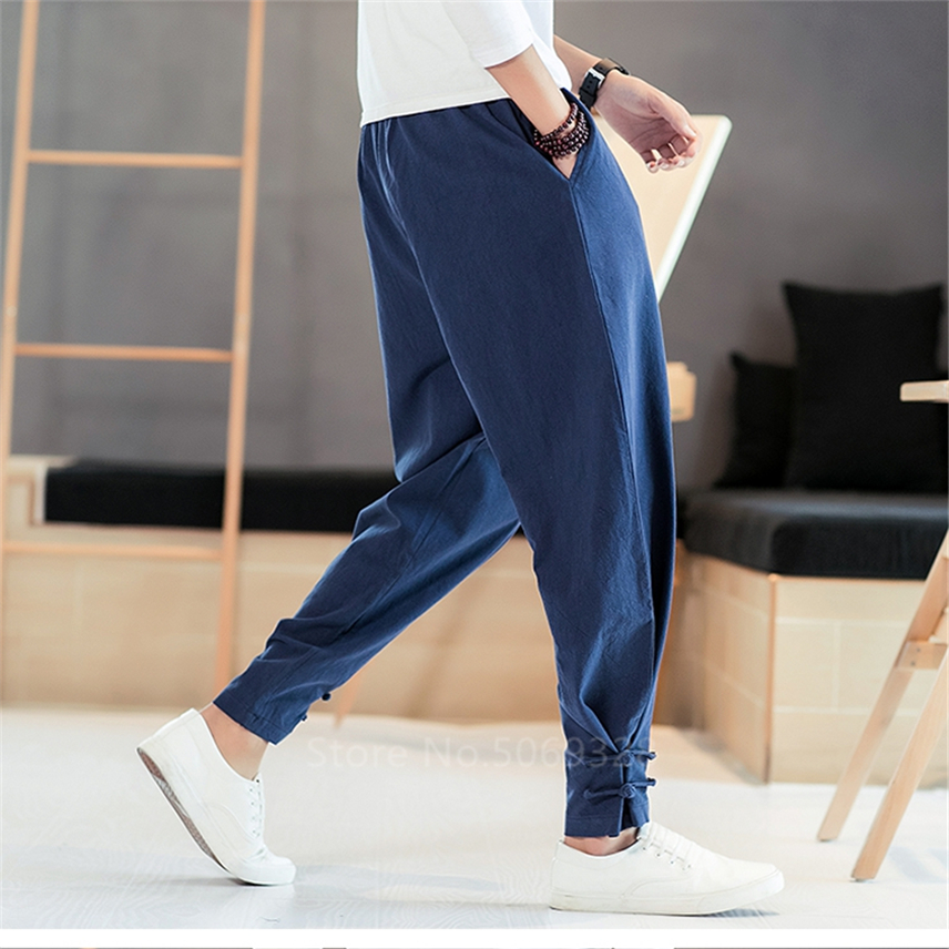 Men Pants Japanese Style Samurai Kimono Homme Clothing Cardigan Chinese Solid Cotton Loose Plus Bottoms Adult Trousers