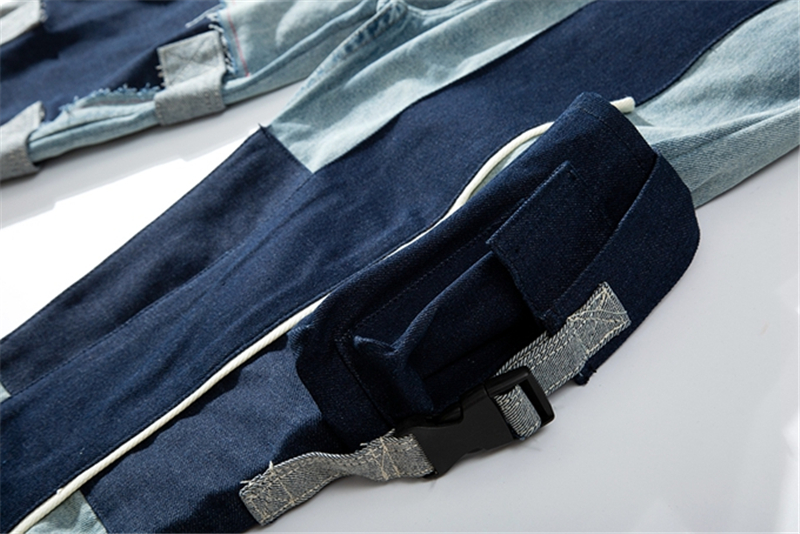 High Quality Wholesale Price Strapped Pocket Distressed Jeans Slim Tapered Biker Jeans Hip Hop Streetwear Men's Jeans