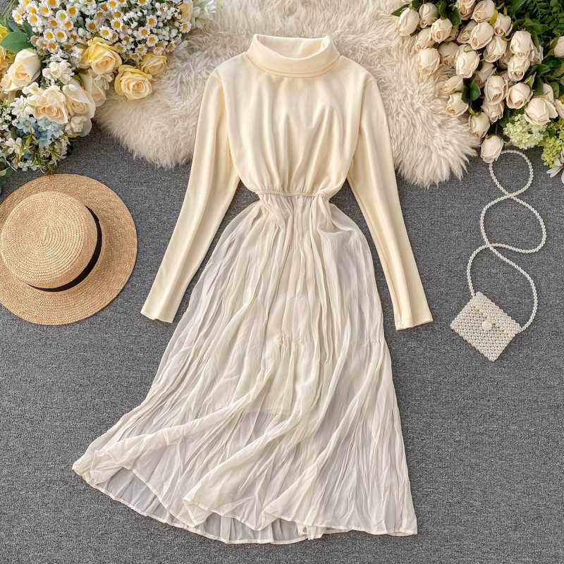 Korean Chiffon Patchwork A-Line Women Dress Casual Turtleneck Long Sleeve Dresses Solid Mid-Calf Empire Vestidos Cute Clothing, Hei
Korean Chiffon Patchwork A-Line Women Dress Casual Turtleneck Long Sleeve Dresses Solid Mid-Calf Empire Vestidos Cute Clothing, Hei