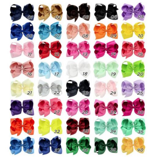 40 Color 6 inch Boutique Solid Ribbon Grosgrain Hair Bow With Clips For Kids Girls Handmade Hair Accessories
