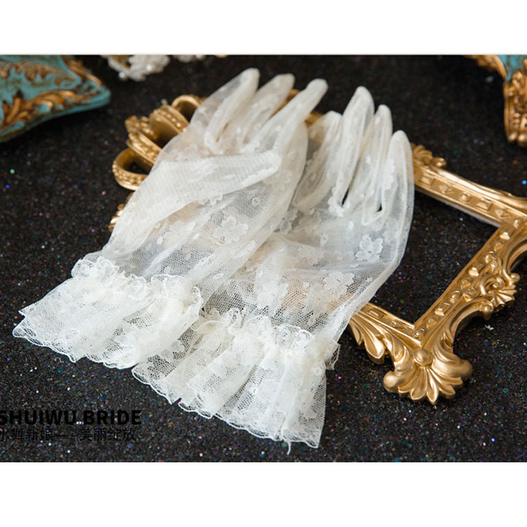 In Stock Cheap New Sexy Fingerless Gloves Wedding Bridal Gloves Accessory Beaded Lace Gloves Wedding Accessories Wrist Length