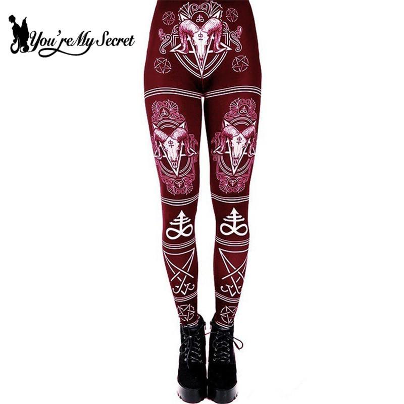 [You're My Secret] 3D Digital Printed Devil Satan Women Leggings For Fitness Goat Horn Hexagram Pants Elastic Workout Legin LY191202
