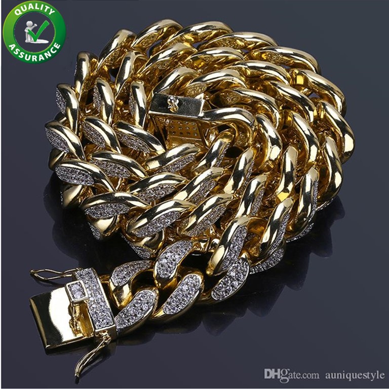 Designer Necklace Iced Out Chains Miami Curb Cuban Link Hip Hop Jewelry Luxury Necklace Mens Gold Silver Bling Diamond CZ Rapper Charms 18mm