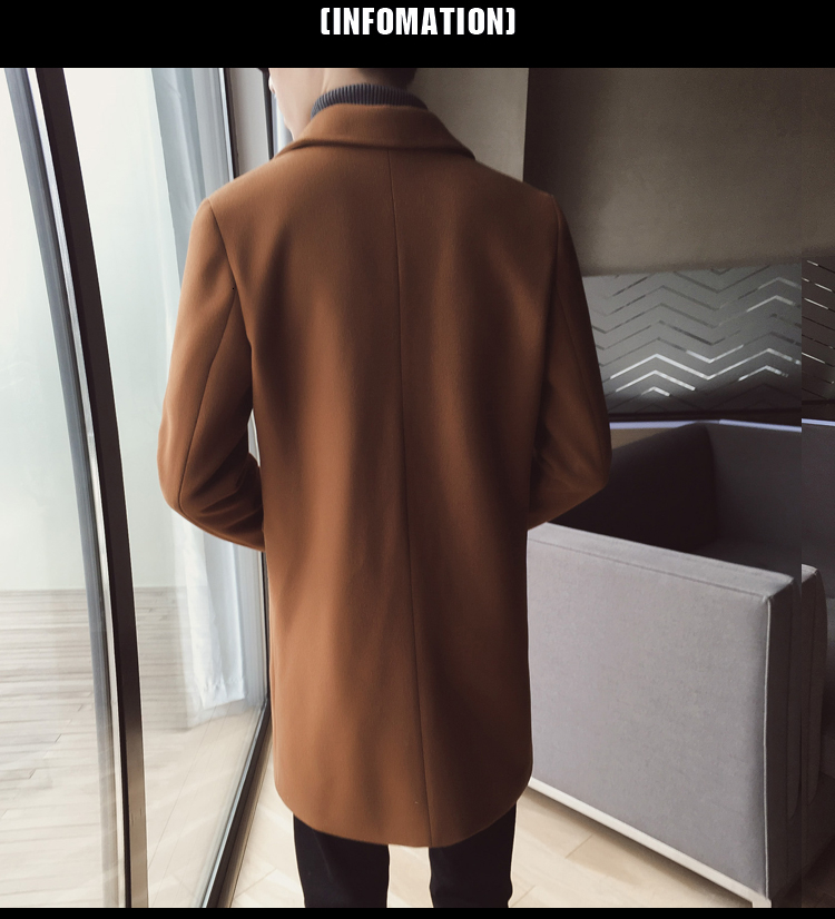 Winter Long Wool Coat Man Brown Warm Man Coat Korean Slim Fit Long Jacket Men Trend Brown Black Coat Men Casaco Masculino CJ191212