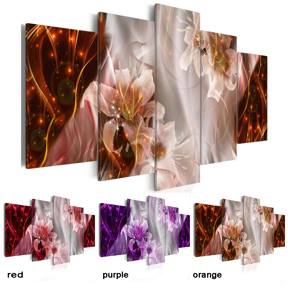 (No Frame)5PCS/Set Abstract Flower Fashion Wall Art Canvas Painting Modern Home Decoration,Choose Color And Size