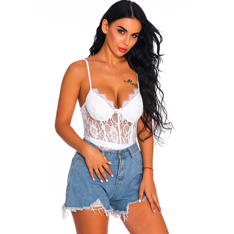 Women Lace Bodysuit Sexy Lingerie Pajamas Open Crotch Nightwear Teddy with Strappy Eyelashes Cups Ladies Sleepwear Babydoll Underwear S-XXL