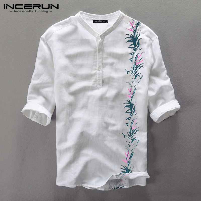 Summer Printed Shirt Men Cotton Half Sleeve Stand Collar Breathable Casual Blouse Streetwear Shirts Men Vintage Chemise INCERUN, Blue shirt
Summer Printed Shirt Men Cotton Half Sleeve Stand Collar Breathable Casual Blouse Streetwear Shirts Men Vintage Chemise INCERUN, Blue shirt