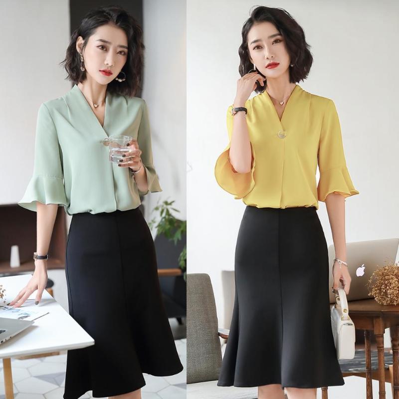 Fashion Office Ladies Work Blouses for Women 2 Piece Skirt and Top Sets Summer V-neck Half Sleeve New Arrival, Blouse only
Fashion Office Ladies Work Blouses for Women 2 Piece Skirt and Top Sets Summer V-neck Half Sleeve New Arrival, Blouse only