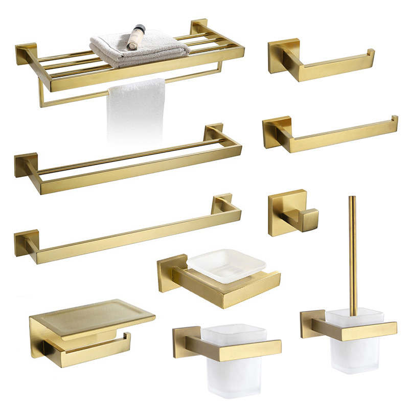 Brushed Gold Towel Bar Rail Toilet Paper Holder Towel Rack Hook Soap Dish Toilet Brush Bathroom Accessories Hardware Set
Brushed Gold Towel Bar Rail Toilet Paper Holder Towel Rack Hook Soap Dish Toilet Brush Bathroom Accessories Hardware Set