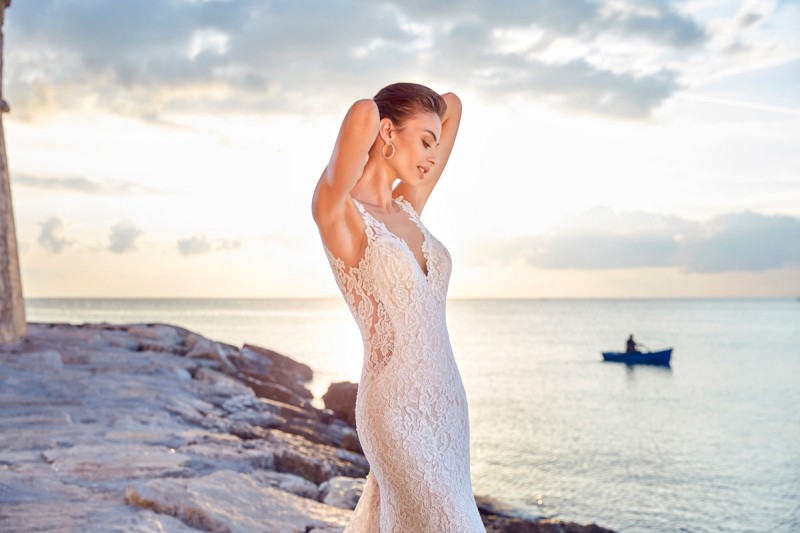 eddy k mermaid wedding dresses sweep train sheer jewel neck lace appliqued bridal gowns country bohemian vintage beach wedding dress