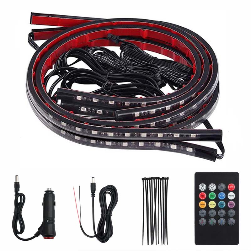 Car Bluetooth Underglow Light Wireless Chassis Light 90x120cm Atmosphere Decorative Bar Lights Remote Lighting Kit with Sound Control