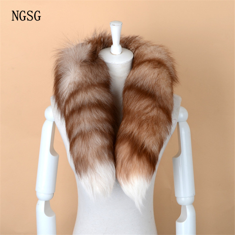 NGSG Real Fox Fur Scarf Women Men Striped Winter Warm 80-90CM Long Tail Scarf Fashion y Collar Scarves Wraps Female W001 C18110101 - view 4