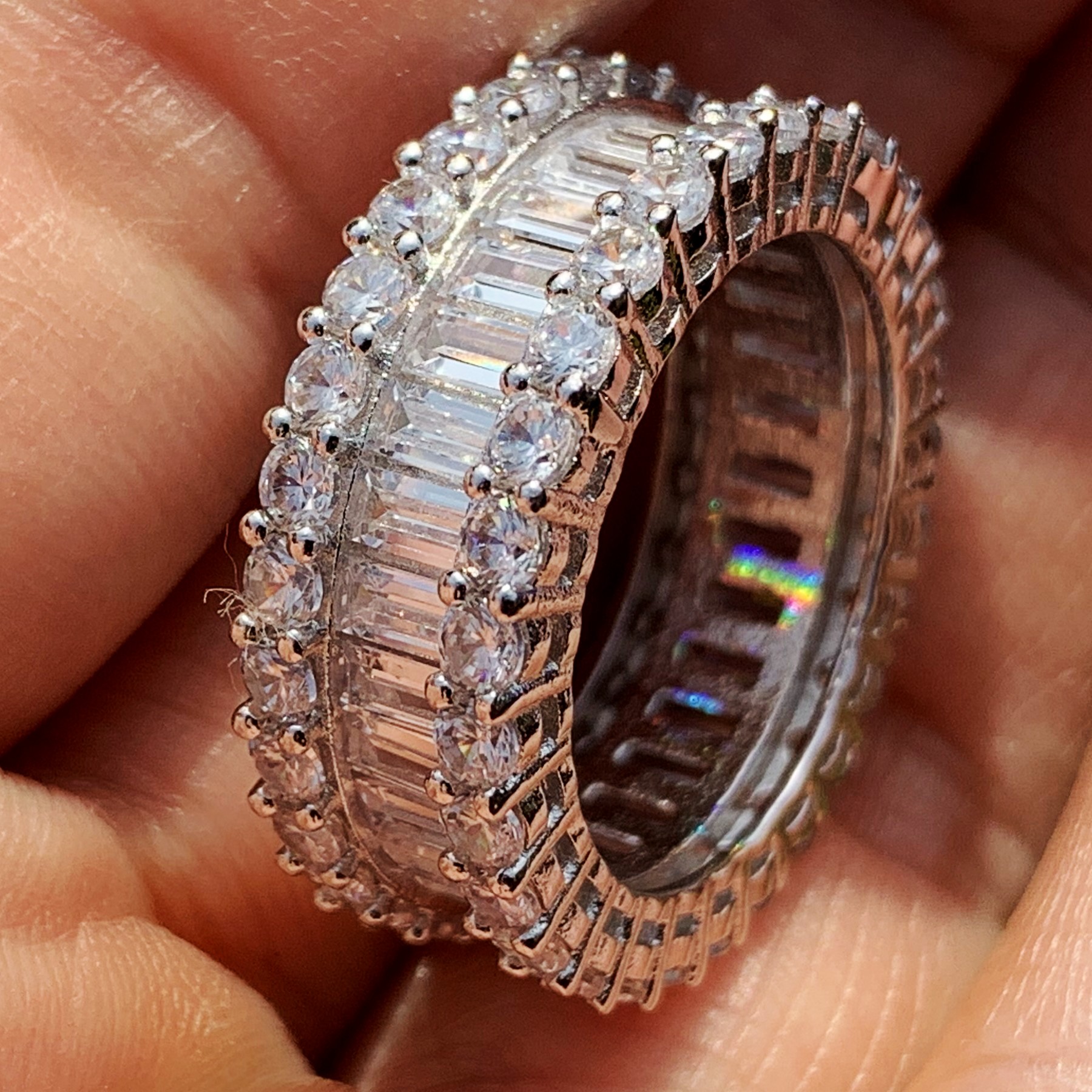 Rulalei Valentine's Day gift Deluxe Jewelry 925 Sterling Silver Princess Cut White Topaz CZ Diamond Party Women Wedding Engagement Band Ring