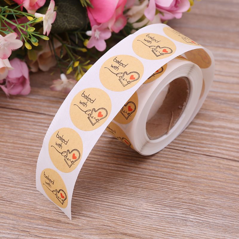 500Pcs Baked With Love Round Kraft Paper Sticker Adhesive Baking Label For Christmas Festival Cake Box Gift N1HA