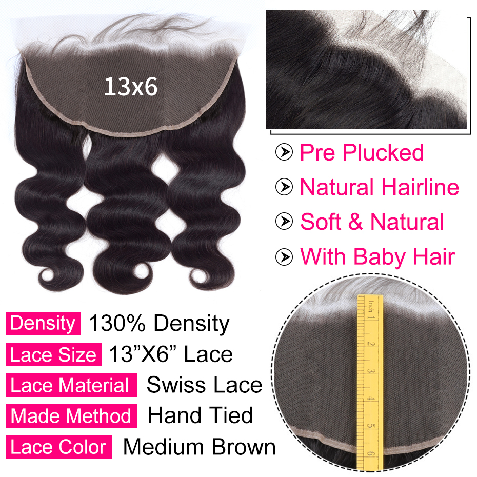 Brazilian Straight Body Loose Wave 13x6 Frontal with Baby Hair Ear to Ear Lace Frontal Closure 100% Remy Hair Human Hair
