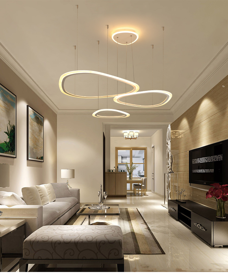 Modern Ring LED Pendant Light DIY Install Acrylic Chandeliers Lighting Fixture for Living Room Dining Room Bedroom Hall