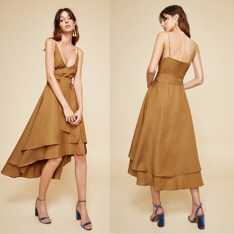 Brown High Low Evening Dresses 2019 A Line Spaghetti Women Clothes Sexy Bow Sash Prom Party Gowns
