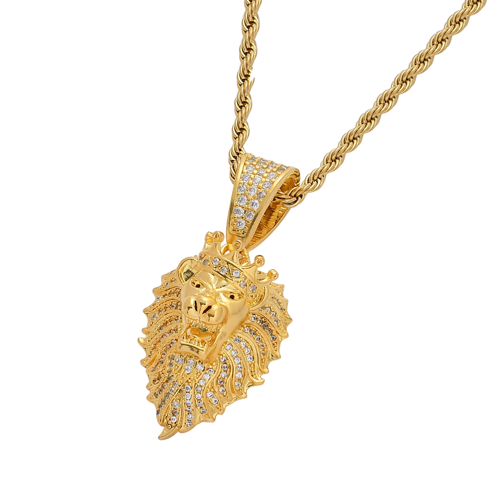 Wholesale-Bling Bling CZ Jewelry Lion Head Pendant Iced Out Cubic Zircon Necklace Hip Hop gift Jewelry CN075