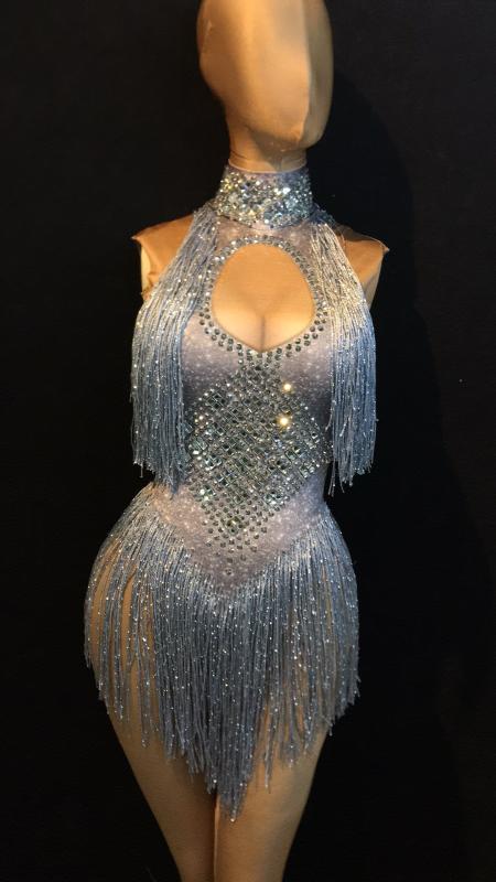 Rhinestones Dress Gogo Bar Dj Modern Female Singer High Collar Tassel Stretch Short Siamese Adult Costume Stage Bodysuit, Blue
Rhinestones Dress Gogo Bar Dj Modern Female Singer High Collar Tassel Stretch Short Siamese Adult Costume Stage Bodysuit, Blue