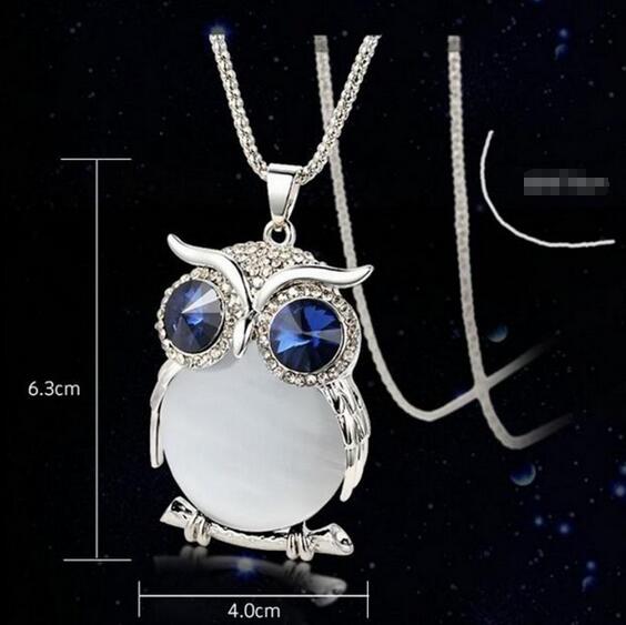 New Style Charmant Women Necklace Owl Pendant Rhinestone Sweater Chain Long Necklaces Jewelry Ornaments Exquisite Torque Trinket GA733