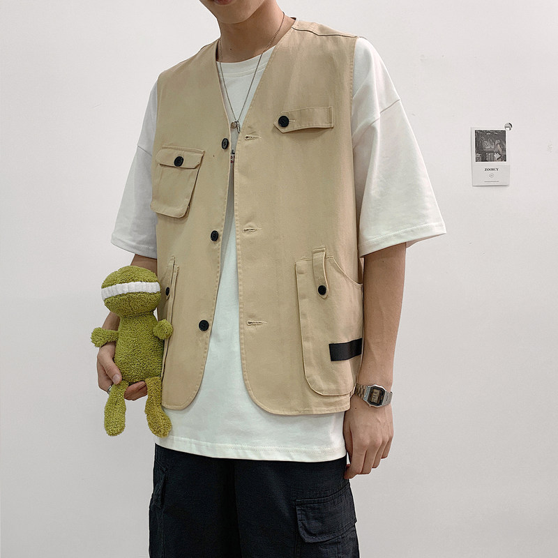 New Autumn Solid Color Mens Vest Japanese Multi-pockets Cotton Sleeveless Coats Original Design Tooling Retro Waistcoats DS50854, Khaki
New Autumn Solid Color Mens Vest Japanese Multi-pockets Cotton Sleeveless Coats Original Design Tooling Retro Waistcoats DS50854, Khaki