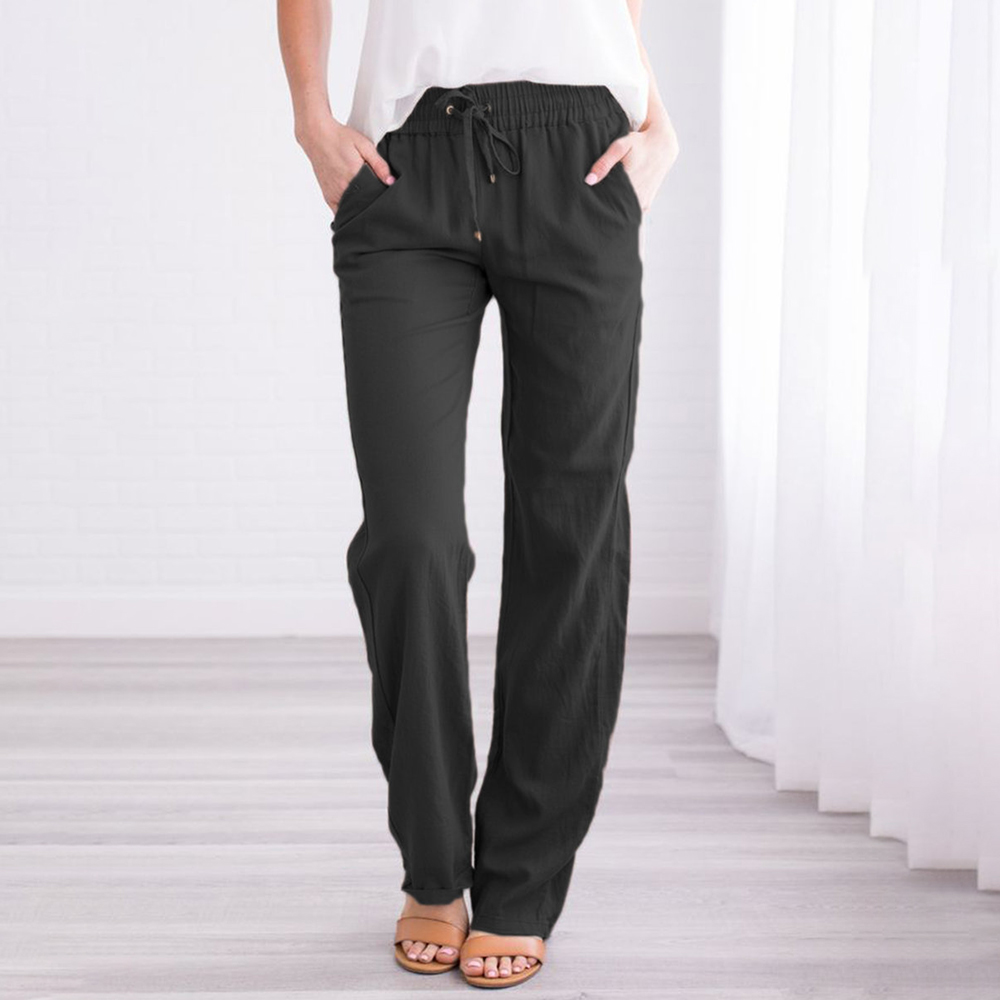 Vintage Causal Loose Cotton Linen Pants Women 2019 Straight Elastic Waist Long Trousers pantalon femme pantalones mujer