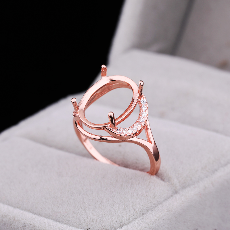 Sterling Silver 925 Women Engagement Wedding Ring 10x13mm Oval Cabochon Semi Mount Ring Setting Fit Amber Agate Turquoise