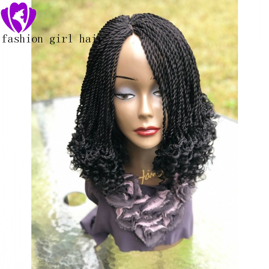 14inch black Braided Kinky twist wig handmade short braided wig for black women. Micro twist full lace front wig natural hairline