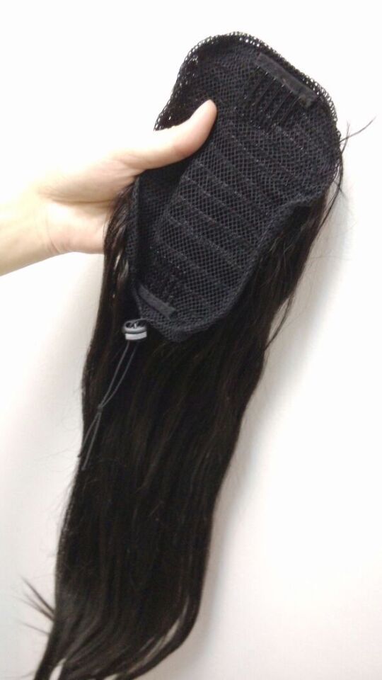 100% Remy Human Hair Straight Tie Up Ponytail Extensions Clip in/on Pony Tails for Women 18inch (120g 1b# natural black)