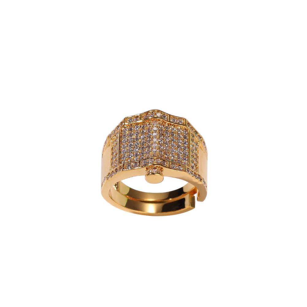 New Top Quality White Gold Bling Diamond Mens Adjustable Finger Rings Band Hip Hop Iced Out CZ Cubic Zirconia Rapper Jewelry Gifts for Guys