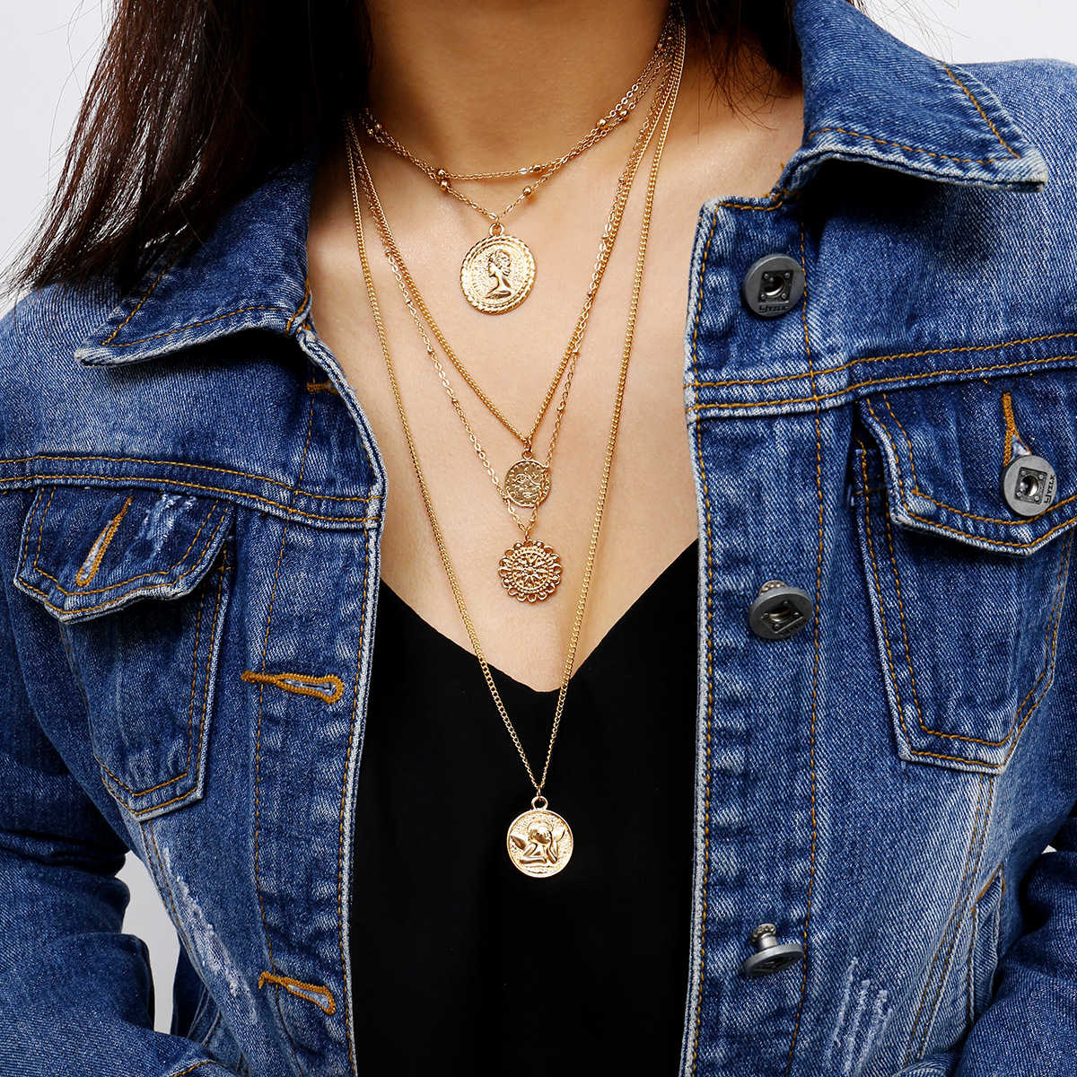 Angel Queen Head Necklace Silver Gold Coin Multilayer Necklaces Pendants Fashion Jewelry Will and Sandy Drop Ship
Angel Queen Head Necklace Silver Gold Coin Multilayer Necklaces Pendants Fashion Jewelry Will and Sandy Drop Ship