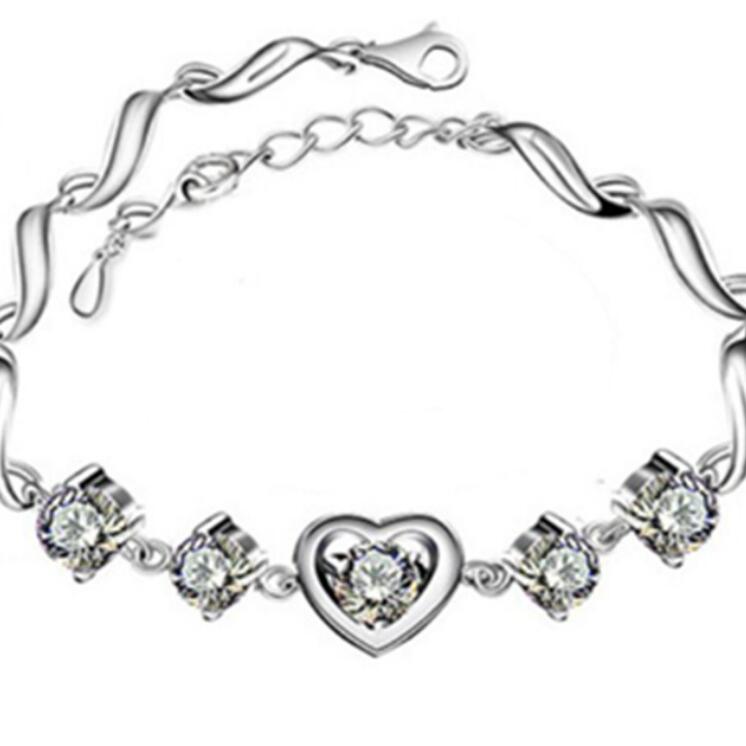 Fashion- jewelry 925 sterling silver plated bracelets purple crystal heart bracelets lovely for women hot fashion