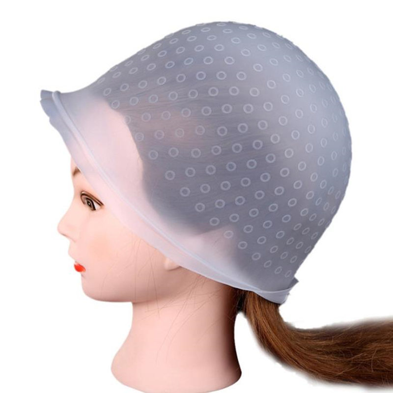 Professional Silicone Reusable Colouring Highlighting Dye Frosting Tipping With Needle Transparent Hair Dyeing Cap Tool Gorro Para Tenir El Cabello Co
