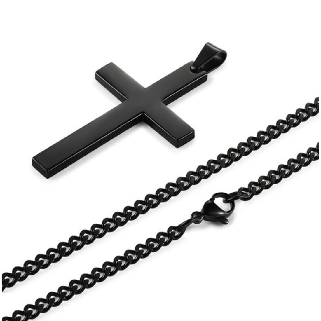 High Quality Polished Cross Pendant Necklace Gold/Black Gun Plated Stainless Steel Fashion Religious Jewelry for Women Men