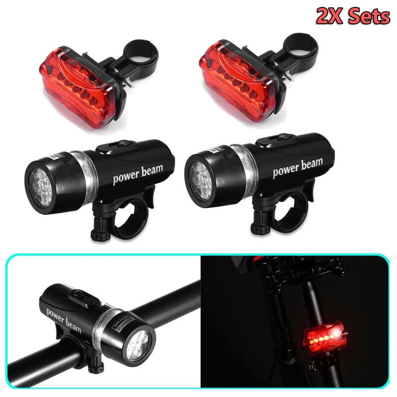 2x Sets LED Lamp Bike Bicycle MTB Front Head Light + Rear Safety Kit
