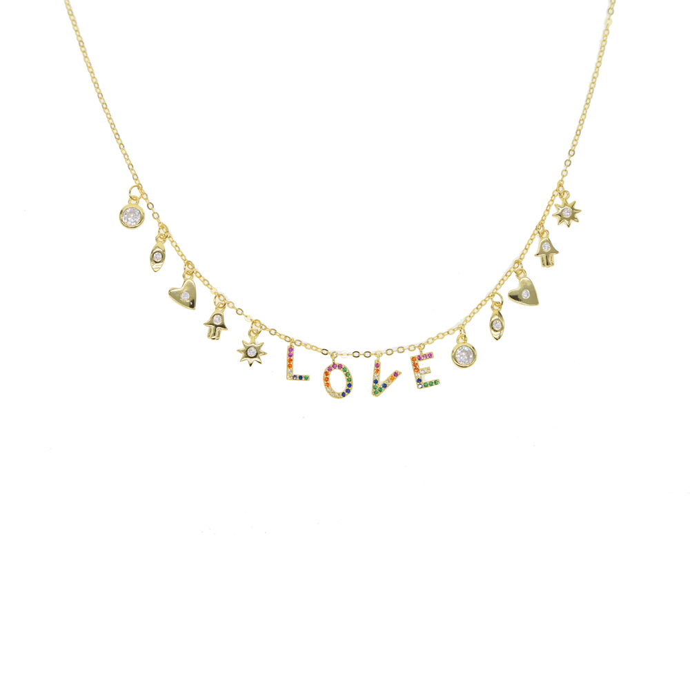 925 sterling silver lover necklace lucky symbol drop charm rainbow L O V E letter charms personalized valentine's gift