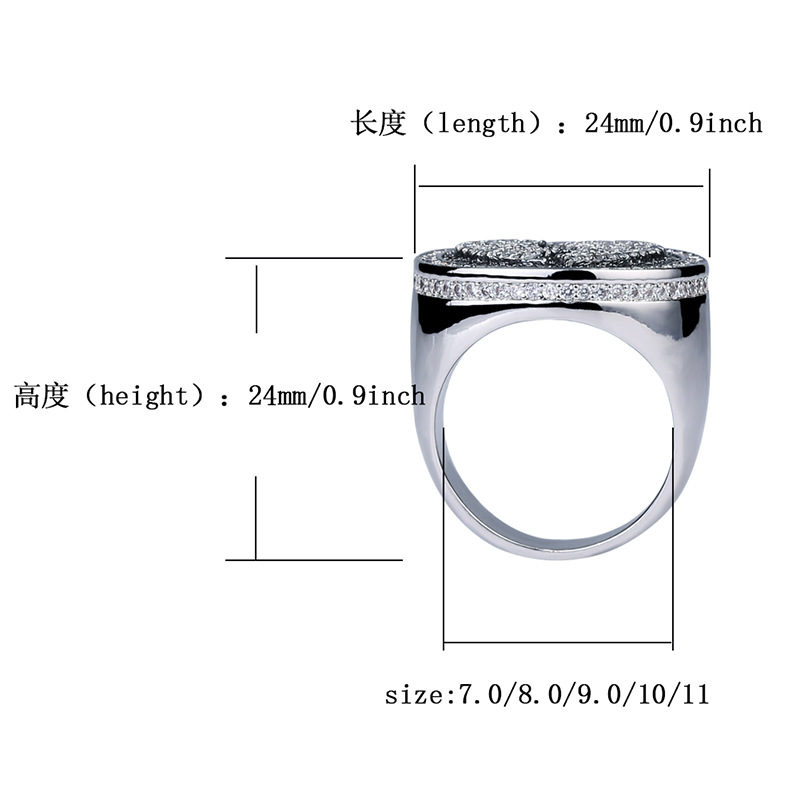 Personalized White Gold Bling White & Black Diamond Broken Heart Mens Finger Ring Iced Out Cubic Zirconia Hip Hop Rapper Jewelry For Men