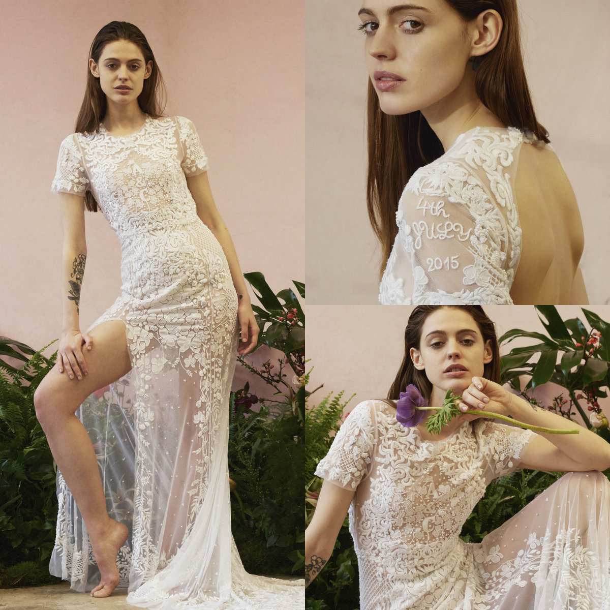 New Mermaid Wedding Dresses Jewel Neck Short Sleeves Lace Embroidery Country Bridal Gowns Side Split Sweep Train Beach Wedding Dress