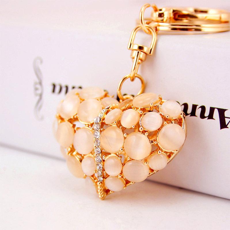 Love Heart Pendant Alloy Car Key Rings Gold Tone Plated Jelly Stone Paved 3d Metal Hearts Lobster Clasp Keychain Party Gift 3pcs