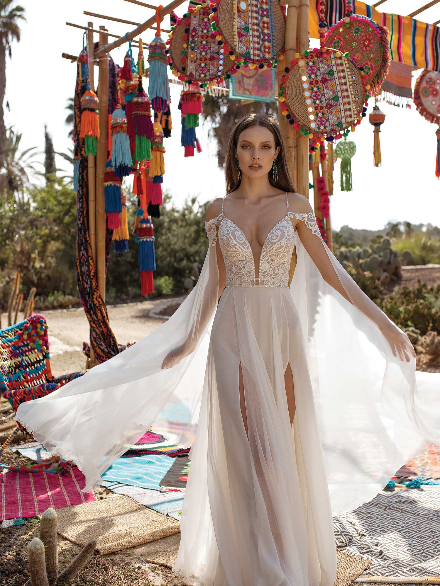 asaf dadush wedding dresses high split lace applique beads a line bohemian wedding dress floor length sexy backless robes de marie