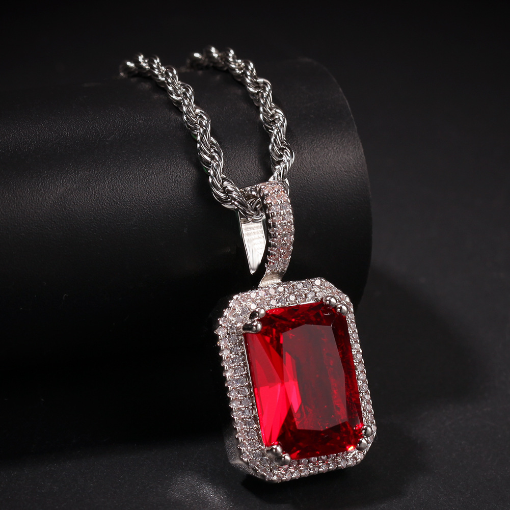 New Mens Bling Faux Lab Ruby Pendant Necklace 24quot Box Chain Gold Plated Iced Out Sapphire Rock Rap Hip Hop Jewelry For Gift