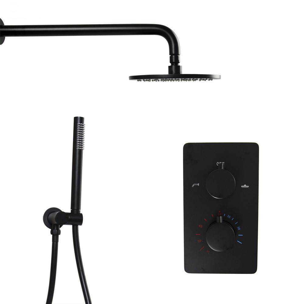 Matt Black Thermostatic Bathroom Shower Faucet Brass Bath Shower Set Wall & Ceiling Mounted Round Rain Shower Head
Matt Black Thermostatic Bathroom Shower Faucet Brass Bath Shower Set Wall & Ceiling Mounted Round Rain Shower Head
