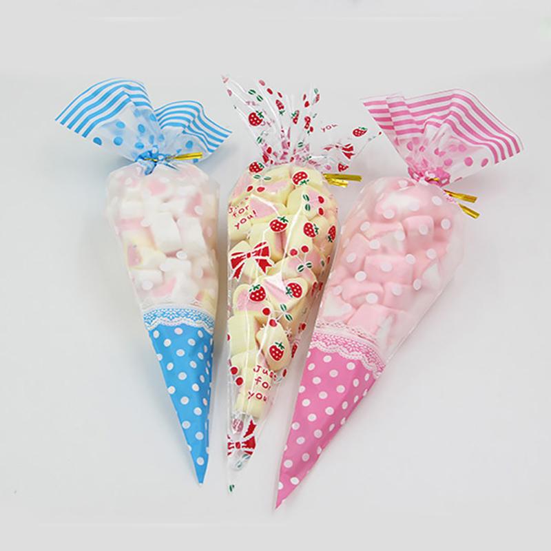 50pcs Cookie Cute Triangle Wedding Supplies Shopping Party Favor Home Gift Package Clear Kids Birthday Candy Bag Cone
