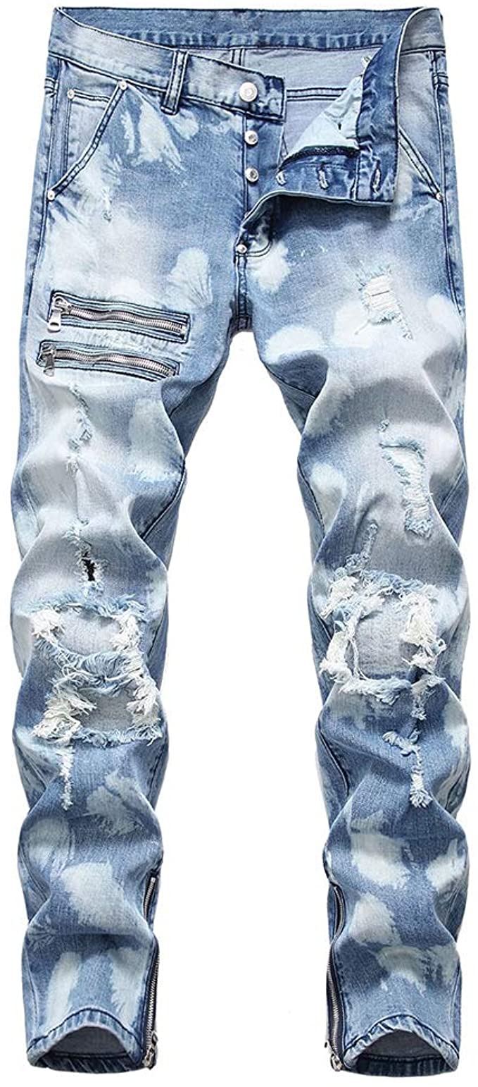 Men's Jeans Mens Ripped Skinny Distressed Destroyed Zipper Denim Pants Male Biker Hole Slim Fit Casual Asian Size, Blue
Men's Jeans Mens Ripped Skinny Distressed Destroyed Zipper Denim Pants Male Biker Hole Slim Fit Casual Asian Size, Blue
