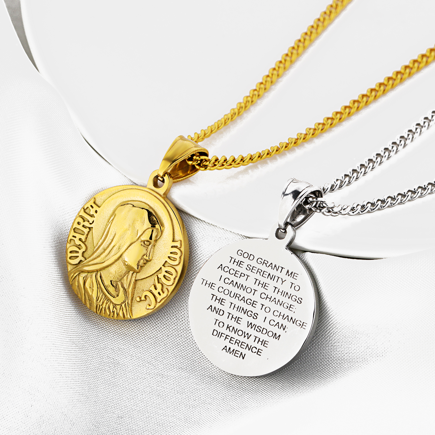 Virgin Mary Sculpture Pendants Necklace Stainless Steel Necklace for Men Woman Couple Lover Gift Religious Jewelry